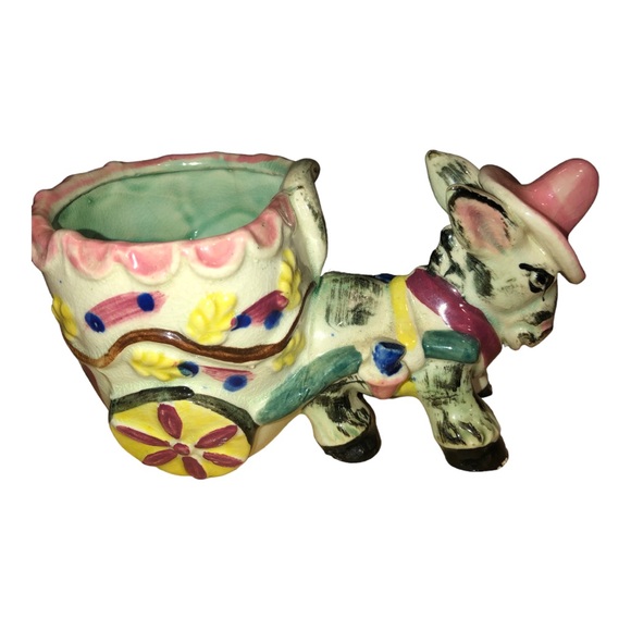 Vintage 1950’s Planter Donkey Pulling Cart Hand Painted Made in Japan - Picture 2 of 11